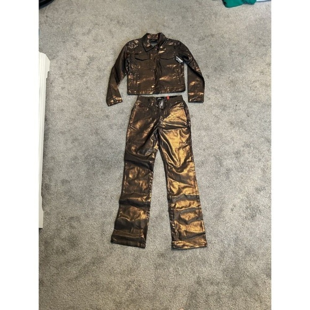 FUBU Metallic Bronze Copper 2‎ Piece Jacket and Pants Set Vintage NWT